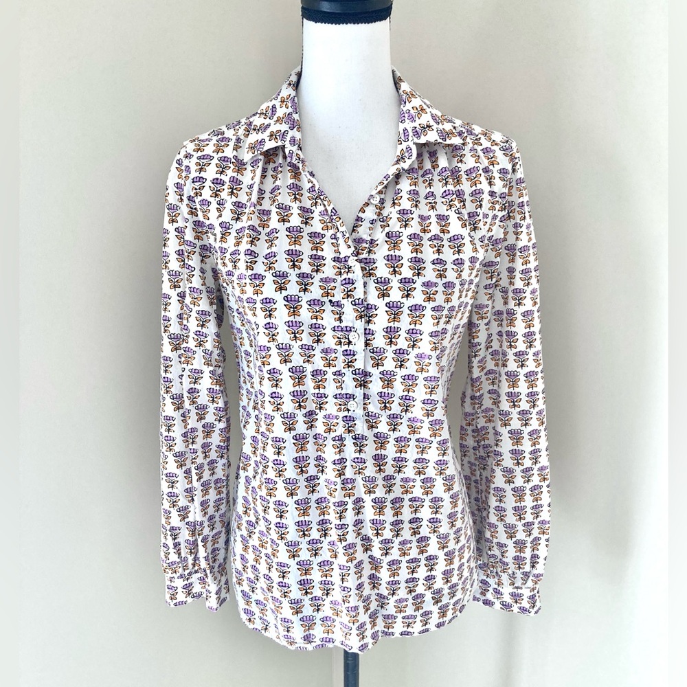 J Crew Gathered Popover Cotton Shirt in Block Print Floral Size 6 - Picture 4 of 12